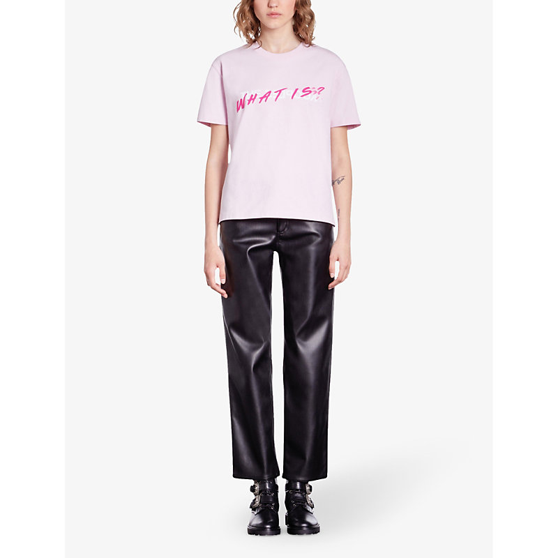 Shop The Kooples Women's Pale Pink Logo-print Cotton-jersey T-shirt