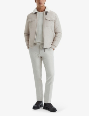 Reiss Mens Stone Harvey Faux Shearlingcollar Quilted Jacket ModeSens