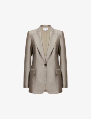 Reiss Gold Metallic Single Breasted Blazer In Gold