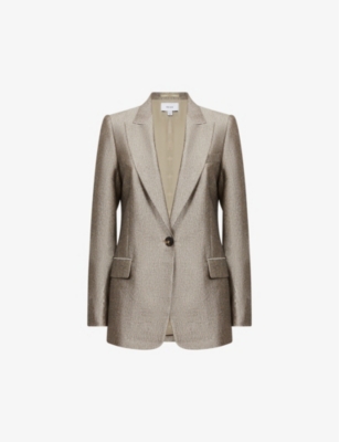 REISS REISS WOMENS GOLD MIMI METALLIC SINGLE-BREASTED WOVEN BLAZER