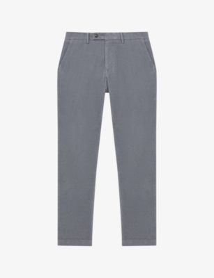 REISS REISS MEN'S GREY STRIKE SLIM-FIT BRUSHED STRETCH-COTTON TROUSERS