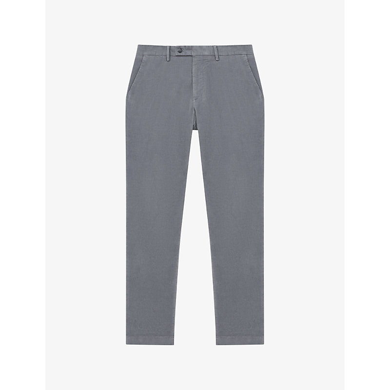 REISS REISS MEN'S GREY STRIKE SLIM-FIT BRUSHED STRETCH-COTTON TROUSERS