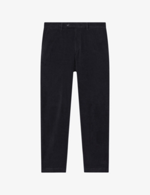 Reiss Mens Navy Strike Slim-fit Brushed Stretch-cotton Trousers