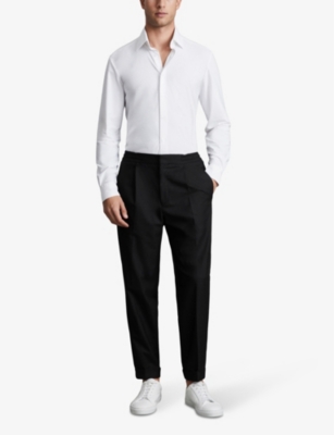 Shop Reiss Men's Black Brighton Relaxed-fit Tapered Woven Trousers