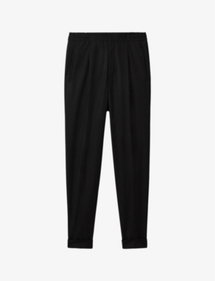 Reiss Mens Black Brighton Relaxed-fit Tapered Woven Trousers