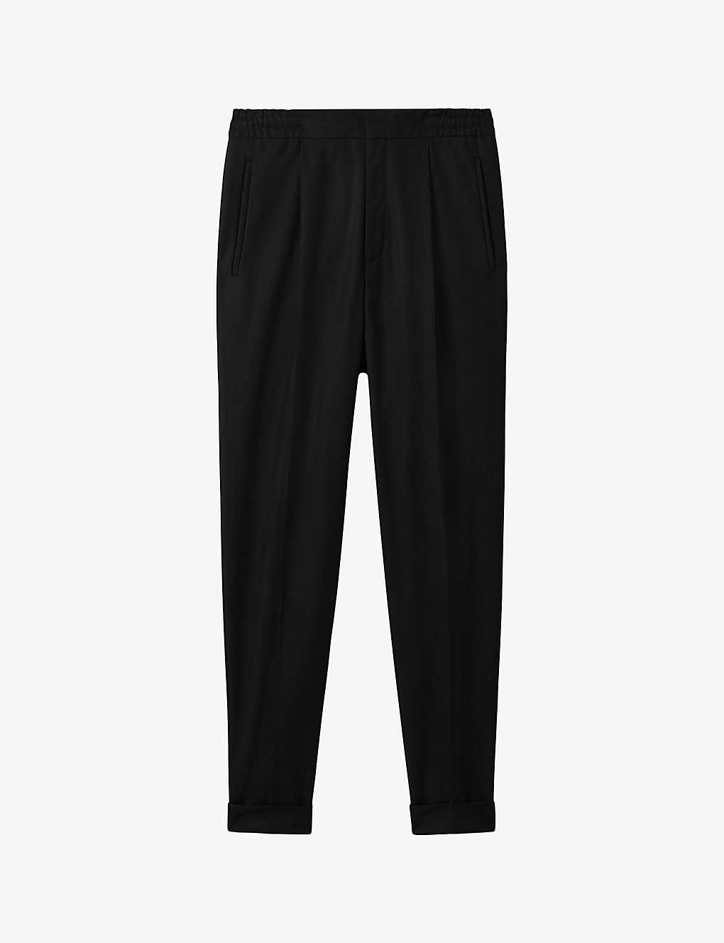 Reiss Mens Black Brighton Relaxed-fit Tapered Woven Trousers