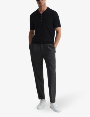 Shop Reiss Mens Charcoal Brighton Relaxed-fit Tapered Woven Trousers