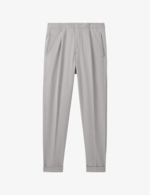 Reiss Mens Grey Brighton Relaxed-fit Tapered Woven Trousers