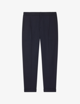 Reiss Mens Navy Brighton Relaxed-fit Tapered Woven Trousers In Blue