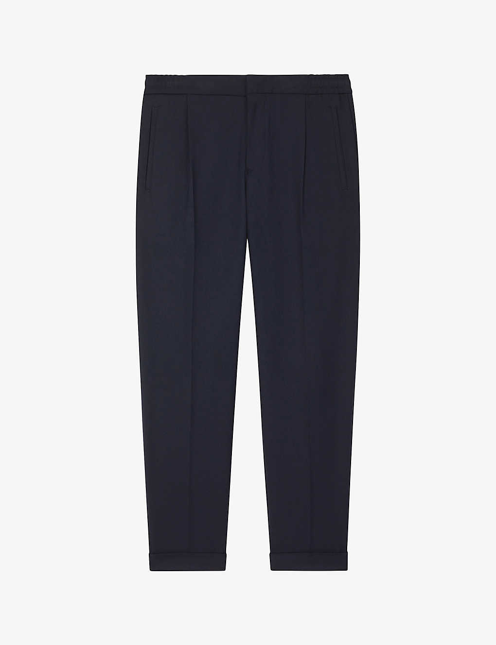 Reiss Mens Navy Brighton Relaxed-fit Tapered Woven Trousers In Blue