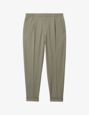 Shop Reiss Brighton Relaxed-fit Tapered Woven Trousers In Sage