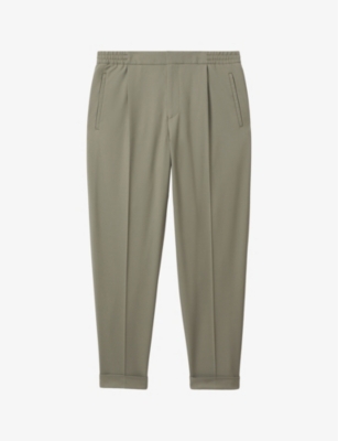Reiss Mens Sage Brighton Relaxed-fit Tapered Woven Trousers In Sage