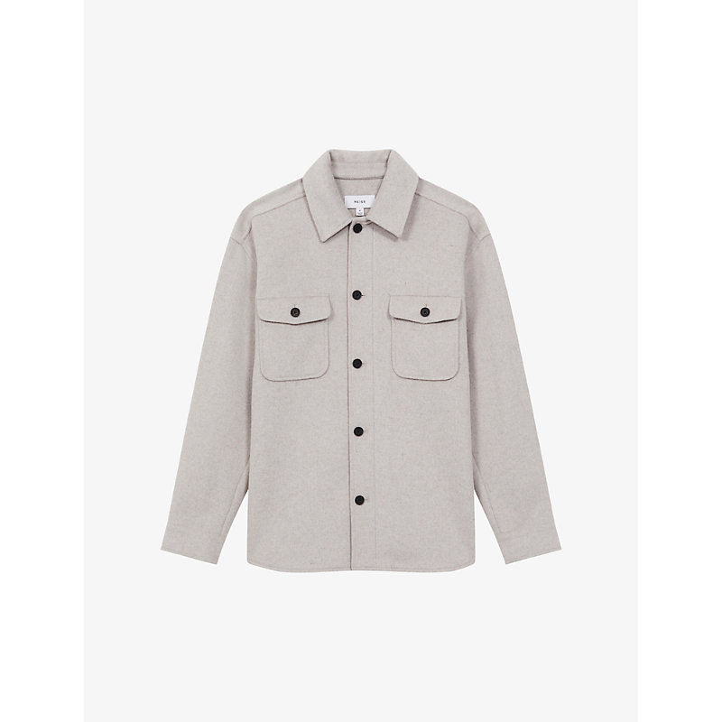 REISS REISS MEN'S OATMEAL LIAM PATCH-POCKET BRUSHED-WOOL OVERSHIRT