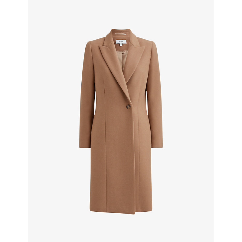 REISS REISS WOMEN'S BROWN ARLOW DOUBLE-BREASTED MID-LENGTH COAT