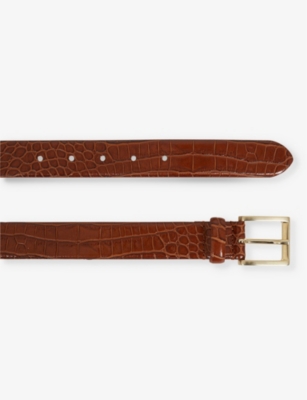 Shop Reiss Men's Tan Albany Croc-effect Leather Belt