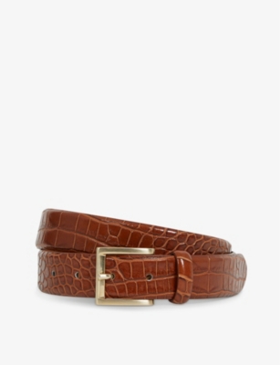 Shop Reiss Men's Tan Albany Croc-effect Leather Belt