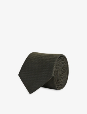 Reiss Ceremony Textured Silk Tie In Dark Green