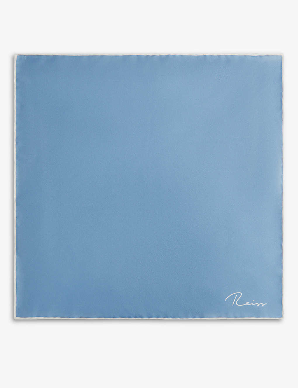 Reiss Mens Soft Blue Ceremony Logo-print Silk Pocket Square