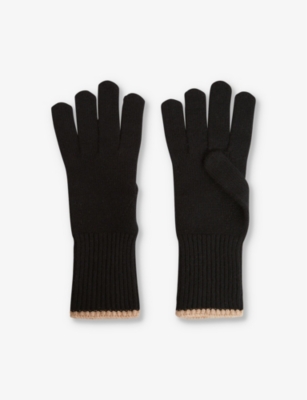 Reiss Black/camel Hazel Wool Blend Contrast Trim Gloves In Black/camel