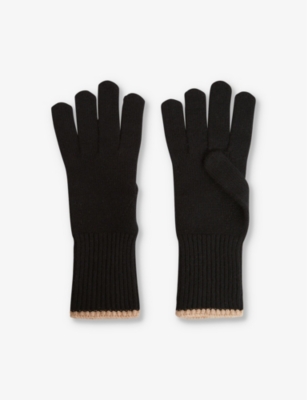 REISS REISS WOMEN'S BLACK/CAMEL HAZEL CONTRAST-TRIM KNITTED GLOVES