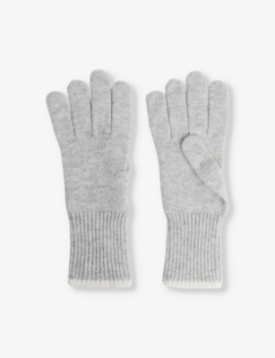 Reiss Hazel - Grey/ecru Wool Blend Contrast Trim Gloves, One