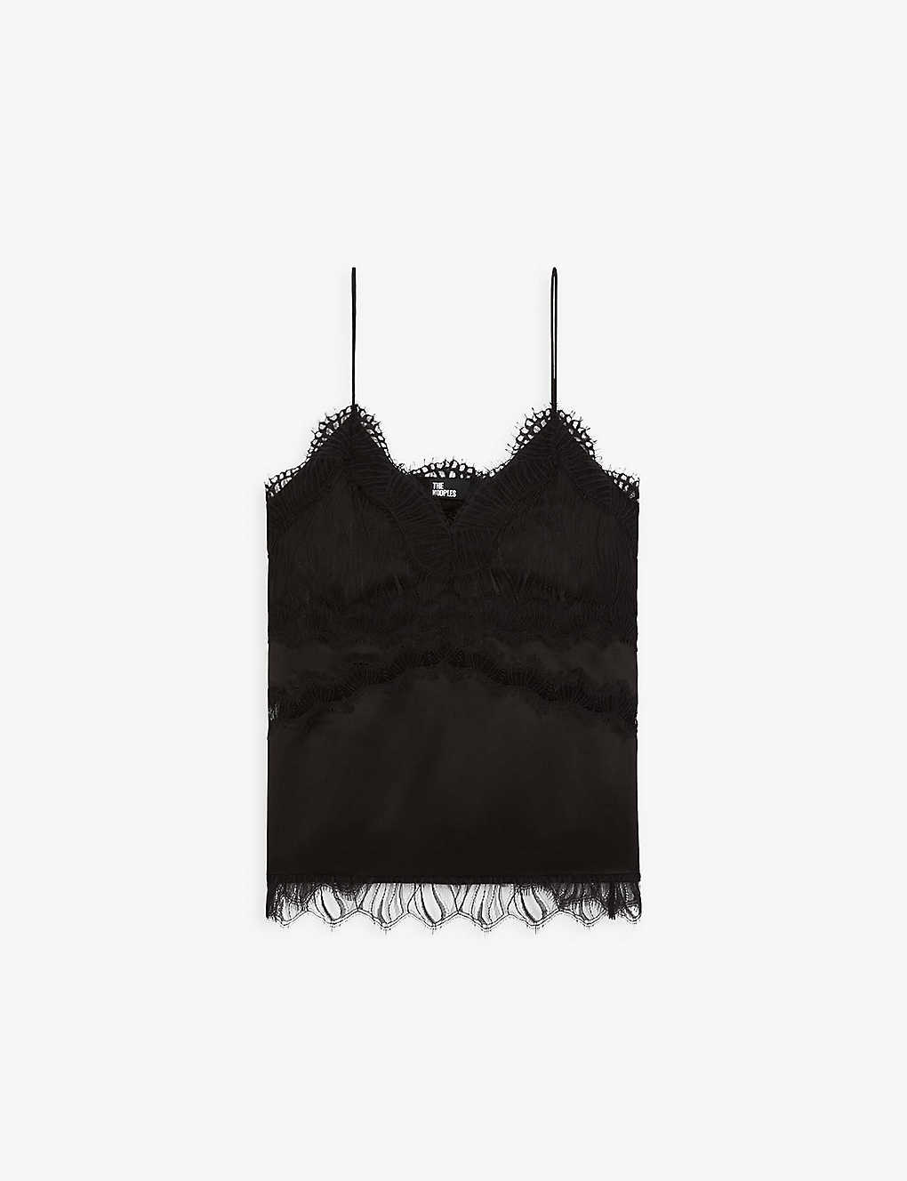Shop The Kooples Lace-trim Silk Camisole Top In Black
