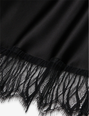 Shop The Kooples Women's Black Scalloped Lace-trim High-rise Silk Midi Skirt