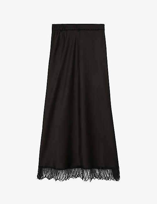 THE KOOPLES: Scalloped lace-trim high-rise silk midi skirt