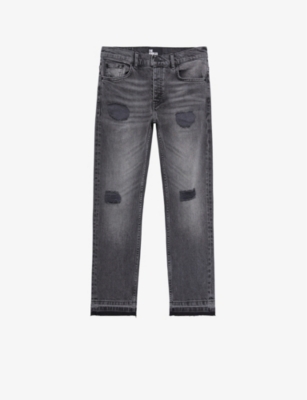 The Kooples Distressed Straight-leg Mid-rise Stretch-cotton Jeans In Grey