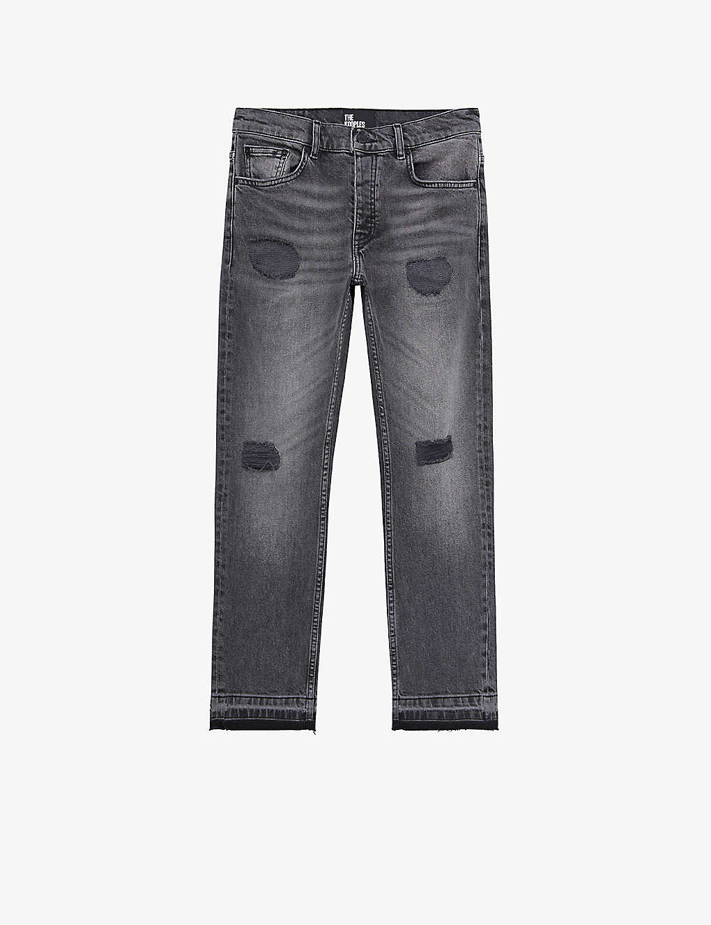 The Kooples Distressed Straight-leg Mid-rise Stretch-cotton Jeans In Light Grey Mel/white