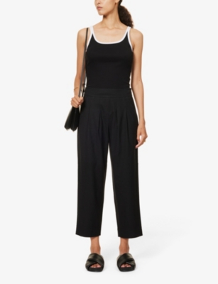 Shop Me And Em Womens Black Cropped Tapered-leg Mid-rise Stretch-woven Trousers