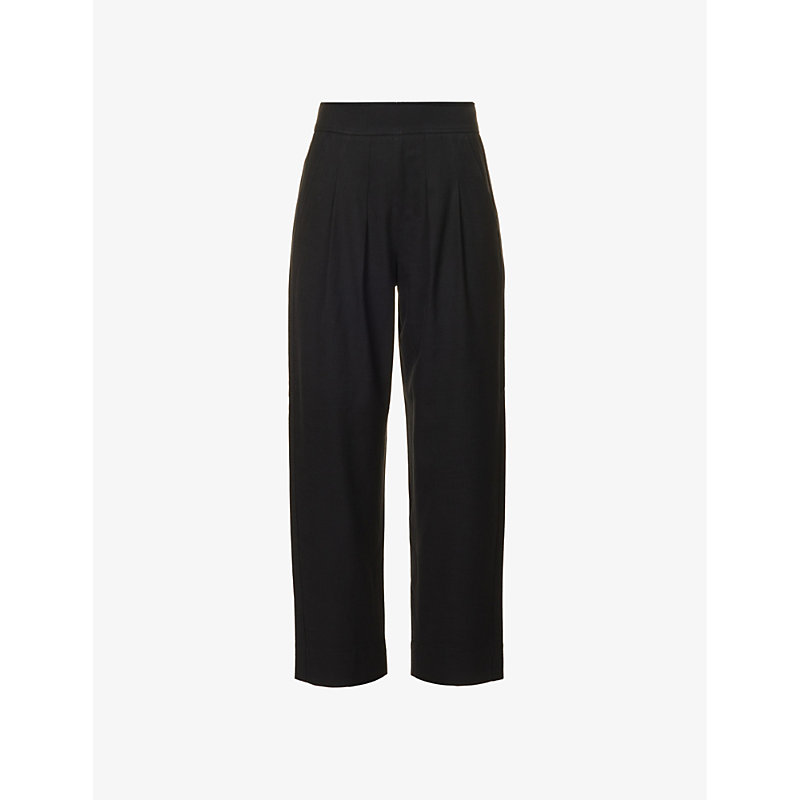 Me And Em Womens Black Cropped Tapered-leg Mid-rise Stretch-woven Trousers