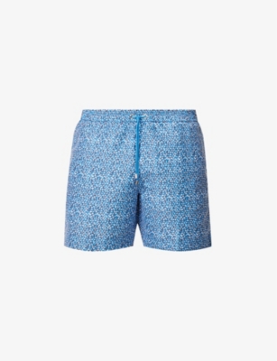 Sunspel Printed Swim Shorts In Turquoise