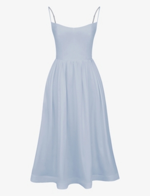 Shop House Of Cb Womens Soft Blue Lolita Scoop-neck Stretch Cotton-blend Midi Dress