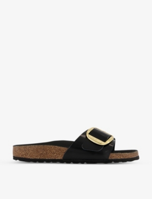 Birkenstock Brown Madrid Big Buckle Sandals In High Shine Black