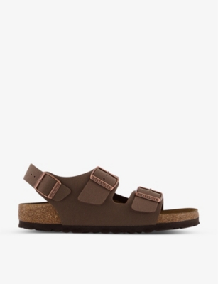 Birkenstock Womens Mocha Milano Buckle-embellished Faux-leather Sandals