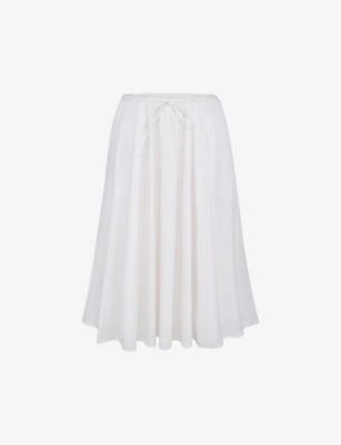 House Of Cb Womens White Cora Self-tie Stretch-woven Midi Skirt