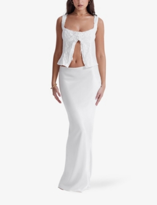 Shop House Of Cb Sydel Bias-cut Stretch-satin Maxi Skirt In White