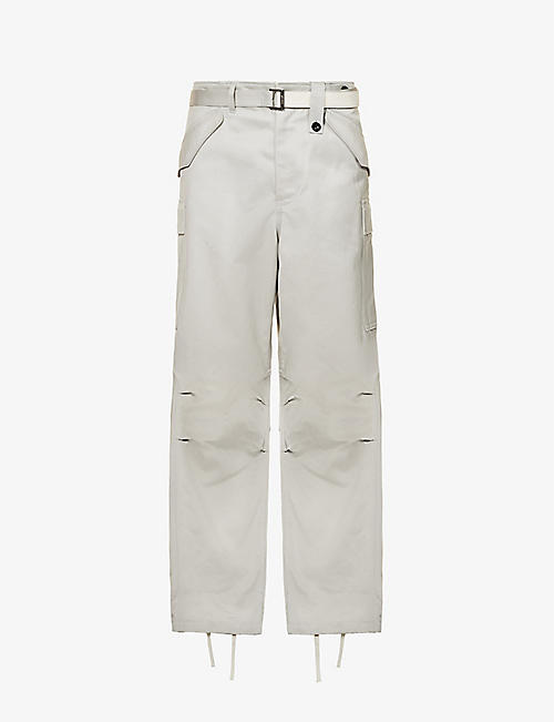 SACAI: Flap-pocket regular-fit wide-leg cotton-twill trousers