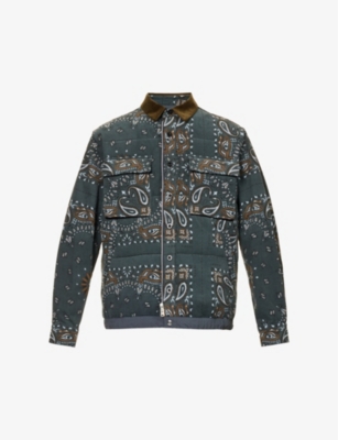 Sacai Mens Grey Bandana-printed Quilted Relaxed-fit Cotton
