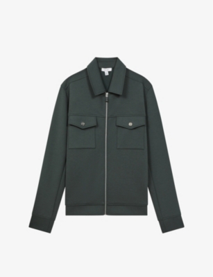 Reiss Medina - Emerald Interlock Jersey Zip-through Jacket, Xxl In Emerald