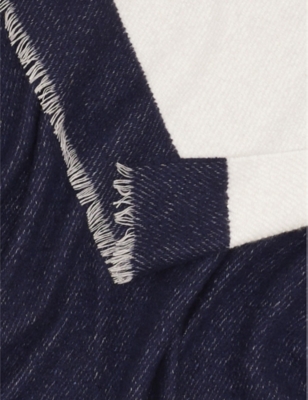 Shop Alonpi Mari Striped Cashmere And Silk-blend Throw 190cm X 150cm In Navy