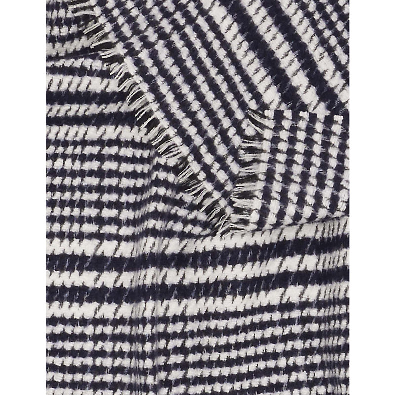 Shop Alonpi Optick Checked Cashmere-blend Throw 210cm X 150cm In Navy