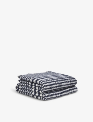 Alonpi Navy Optick Checked Cashmere-blend Throw 210cm X 150cm