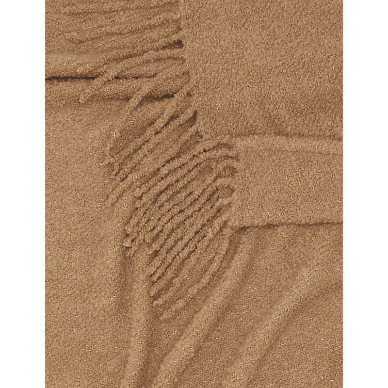 Shop Alonpi Bear Fringe-trimmed Camel Wool And Silk-blend Throw 260cm X 140cm In Brown