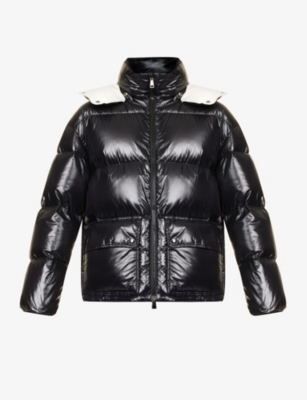 Shop Moncler Women's Black Abbaye Funnel-neck Quilted Shell-down Coat