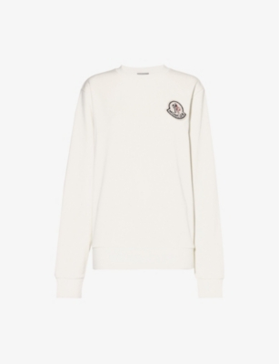 Shop Moncler Womens White Logo-appliqué Cotton-blend Sweatshirt