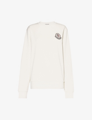 MONCLER MONCLER WOMEN'S WHITE LOGO-APPLIQUÉ COTTON-BLEND SWEATSHIRT