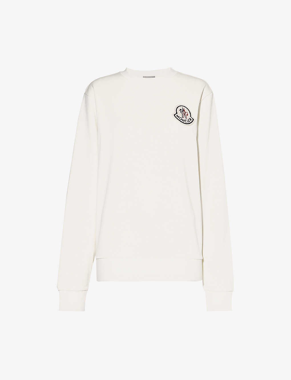 Shop Moncler Women's White Logo-appliqué Cotton-blend Sweatshirt