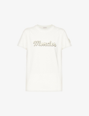 Moncler Womens White Logo-print Cotton-jersey T-shirt